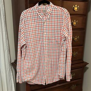 J. Crew Coral and White Plaid Button-Down Shirt